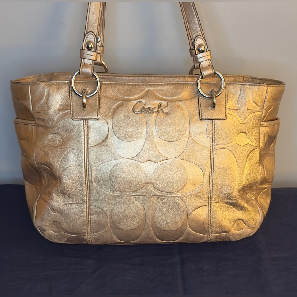 Coach East West Gallery Embossed Metallic Gold Leather #Tote #Handbag #Purse